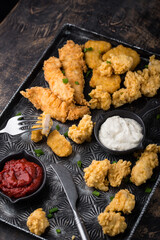 Chicken nuggets, strips and bites