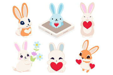 Flowers bouquet with heart made with love very colorful vector flat illustration