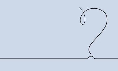 Question mark line art drawing on blue background. Question mark outline. Vector illustration