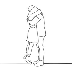 Guy and girl are hugging. Lovers in line art style on white background. Valentine's Day