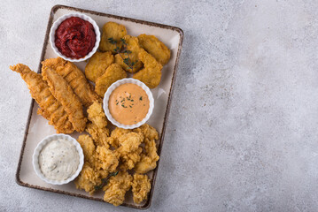 Chicken nuggets, strips and bites