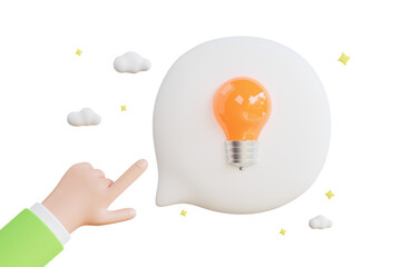 Light bulb on thinking cloud 3d illustration