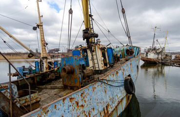 Naklejka premium old ship ran aground in Ukraine