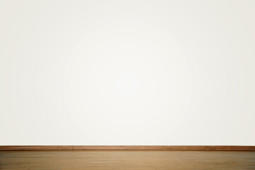 Huge white concrete empty wall over wooden floor with skirting board.