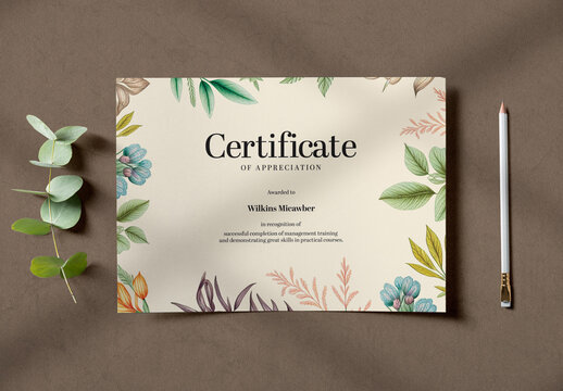 Beautiful Floral Certificate Layout with Generative AI