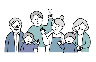 家族のイラスト素材　セット　家族構成　ブルー