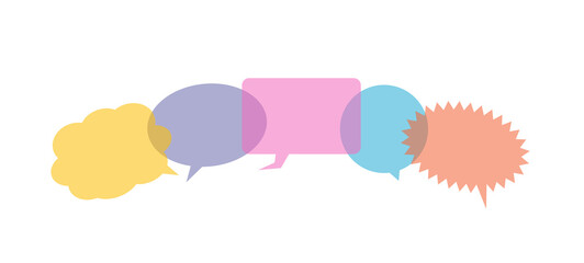 illustrations of colorful transparent speech bubbles lined up side by side