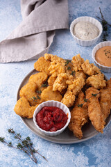 Chicken nuggets, strips and bites