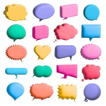 set of colorful 3d speech bubbles