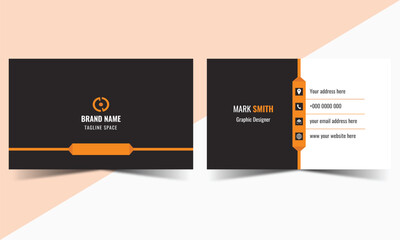 Unique business card template with orange and black geometric shapes