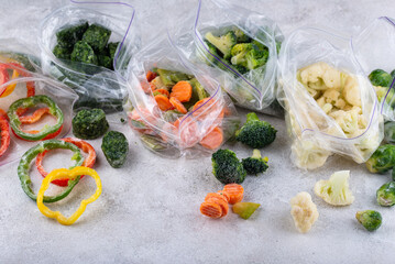 Fototapeta na wymiar Different frozen vegetables. Food storage.