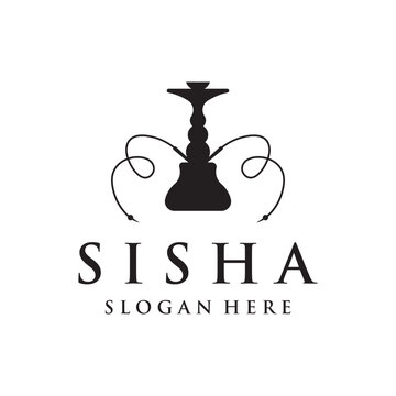 Isolated vintage hookah, shisha or waterpipe Logo design for club, bar, cafe and shop.