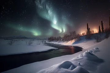 Fotobehang Northern Lights Landscape - Generative Ai © Ai Inspire