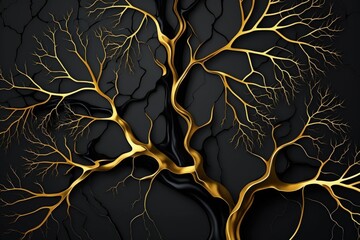 background of black marble with golden veins. Generative AI