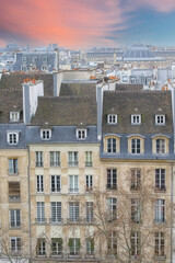 Fototapeta na wymiar Paris, typical buildings in the Marais, aerial view from the Pompidou center 