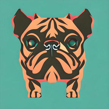 Isolated bulldog on matte background illustration. T-shirt design, canvas painting, cartoon, style. Generative AI