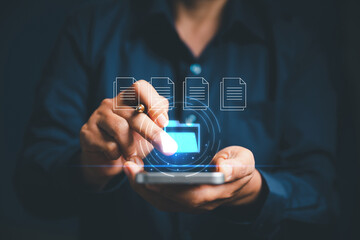 Online documentation database and process document electronic automation platform, IT staff working with Document Management System, DMS, Corporate business technology. Cognition on modern management.