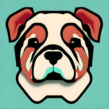 Isolated bulldog head on matte background illustration. T-shirt design, canvas painting, cartoon, style. Generative AI