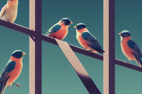 Birds On A Telephone Wire. Generative AI