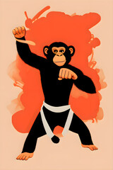 Karate boxing monkey poster. T-shirt design, illustrations. Generative AI