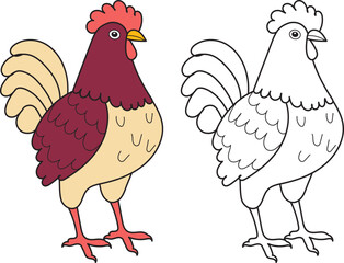 rooster cartoon coloring book on white background vector - obrazy, fototapety, plakaty
