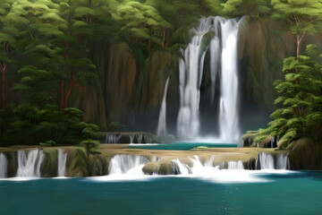 Waterfall in the jungle. AI generated.