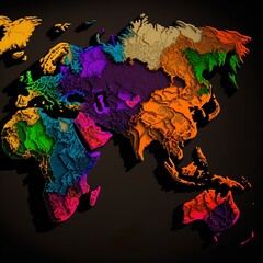 blind map colored country continent black background 
geography school world earth globe atlas Generative AI 