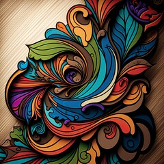 coloring, contoured patterned flower flowering leaf art illustration special twisted mirror wood rainbow Generative AI
