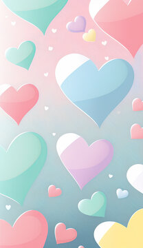Watercolor hand painted pattern. Background with hearts in warm pastel colors. Vertical background or wallpapers. Wedding decorations or on St. Valentine's day. Generative AI