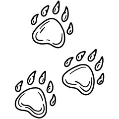 Bear paw prints, predator footprints with claws, linear icon in Doodle style