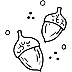 Sketch illustration of acorns, oak seeds in Doodle style