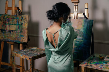 Fashion, girl in a turquoise evening dress