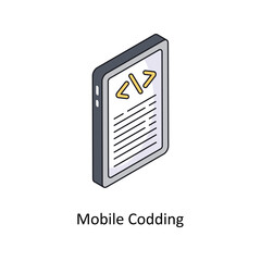 Mobile Codding Vector Isometric Filled Outline icon for your digital or print projects.