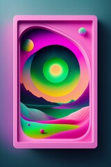 Explore the universe in vibrant color with this amazing cosmic diorama. Pink and green tones add a touch of delicacy and joy to this futuristic world. Immerse yourself in this amazing landscape and le