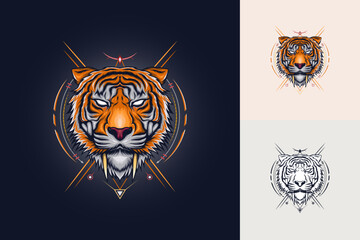 Obraz premium King of tiger with ornament background
