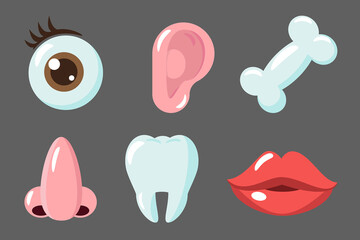 cute cartoon vector, illustration emotion eye, nose, ear, tooth, bone and mouth.