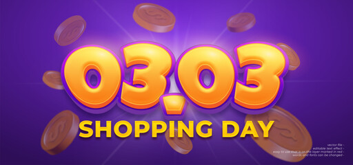 3d style editable number 03.03 shopping day with gradient purple background