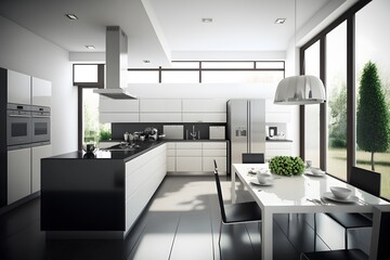 Fototapeta na wymiar modern kitchen interior created using AI Generative Technology