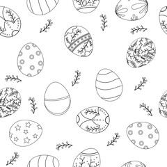 Seamless pattern outline hand drawn easter eggs illustration