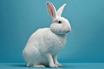 Obraz premium Cute easter bunny with easter eggs. Easter holiday concept created with Generative AI