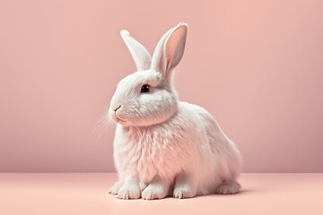 Cute easter bunny with easter eggs. Easter holiday concept created with Generative AI
