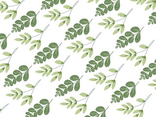 Seamles pattern with olive branch leaves. Green foliage and botanical watercolor pattern.