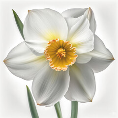 White and yellow narcissus, daffodil close up isolated on white. Generative AI