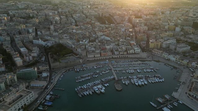 Veduta aerea della citt&agrave; di Bisceglie in Puglia con drone.