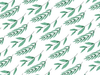 Seamles pattern with olive branch leaves. Green foliage and botanical watercolor pattern.