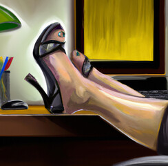 powerful ladie's business outfit on office created with generative AI technology