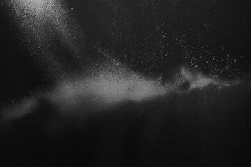 Abstract white powder explosion on black background. white dust spray. Generative AI