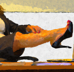 powerful ladie's business outfit on office created with generative AI technology