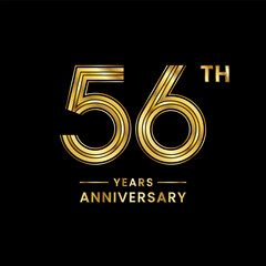 56 years anniversary logo design with golden numbers and text for anniversary celebration event, invitation, wedding, marriage, greeting card, banner, poster, flyer, brochure. Logo Vector Template