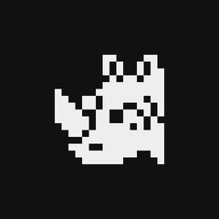 Rhinoceros emoji pixel art icon, tattoo, isolated vector illustration. Safari animal. Logo, sticker design.